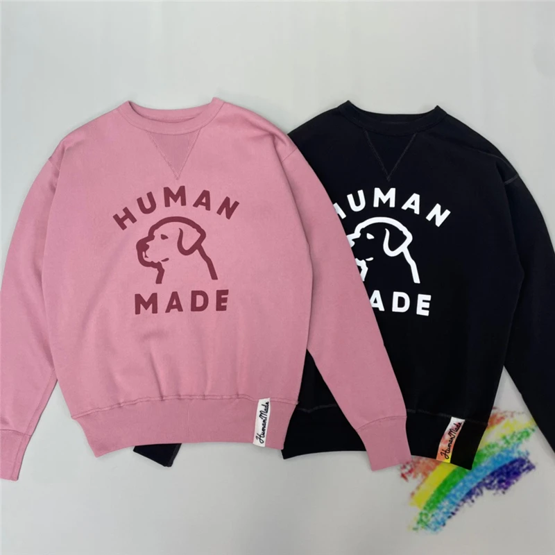 

Pink HUMAN MADE Sweatshirts Men Women 1:1 High Quality HUMAN MADE Puppy Print Crewneck Oversized Hoodie