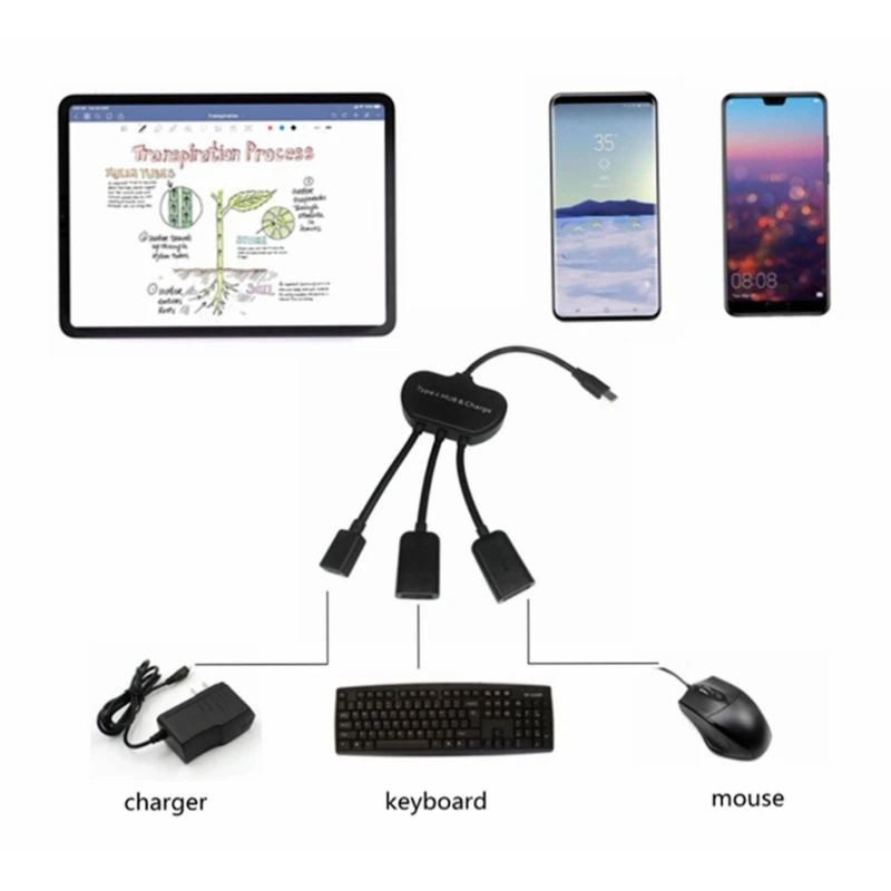 

Type C Hub to 3 USB 2.0 Port HUB Multiple OTG 3 Port Type-C USB Power Charging Hub Cable Connector Adapter