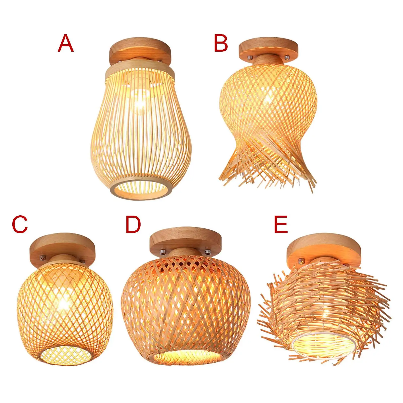 

Handmade Bamboo Flush Mount Ceiling Light Lampshade (with No Bulb) Rural Style Wood Fixture Chandelier