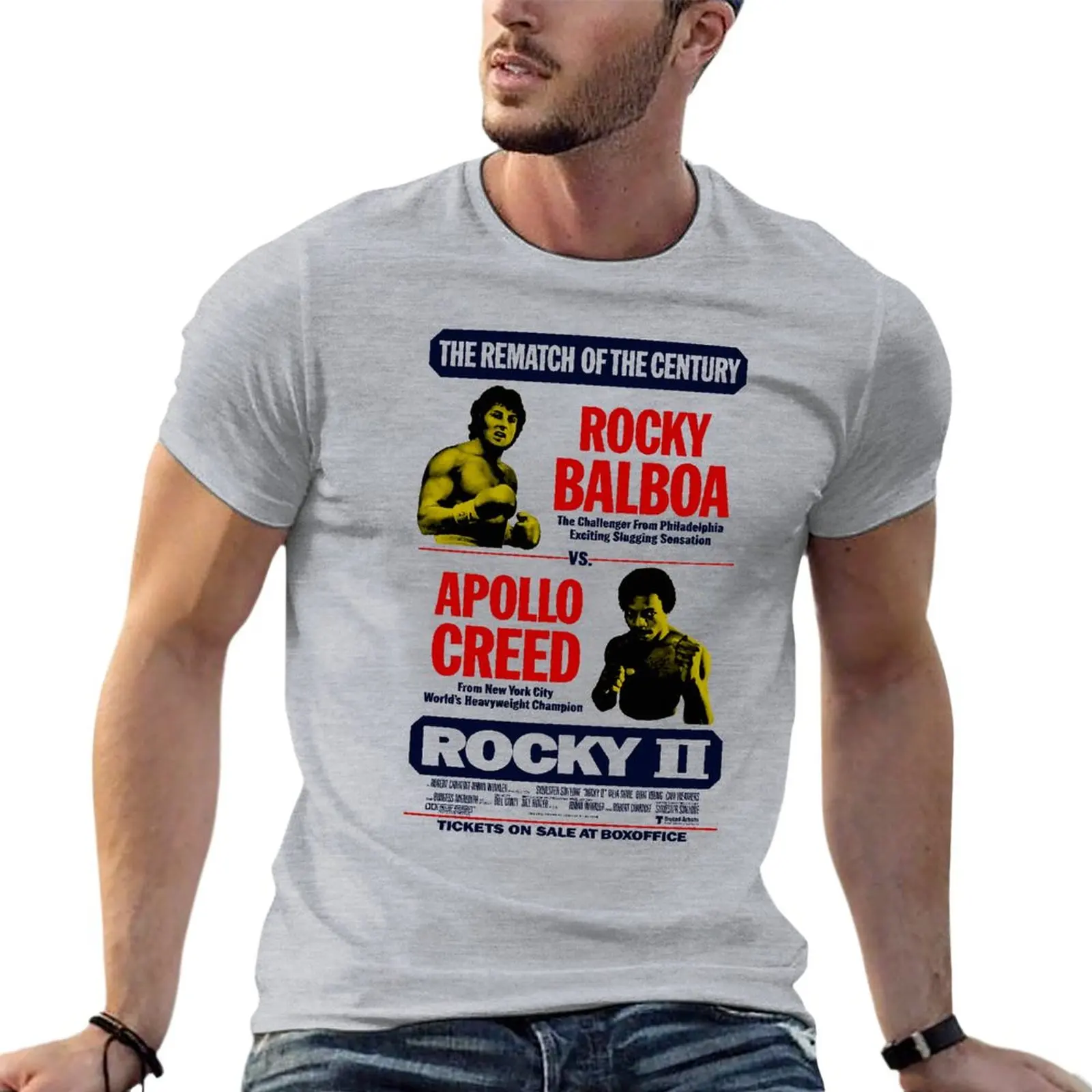 

Rocky 2 Apollo Creed Rematch Movie Poster Oversized Tshirt Personalized Mens Clothing 100% Cotton Streetwear Plus Size Tops Tee