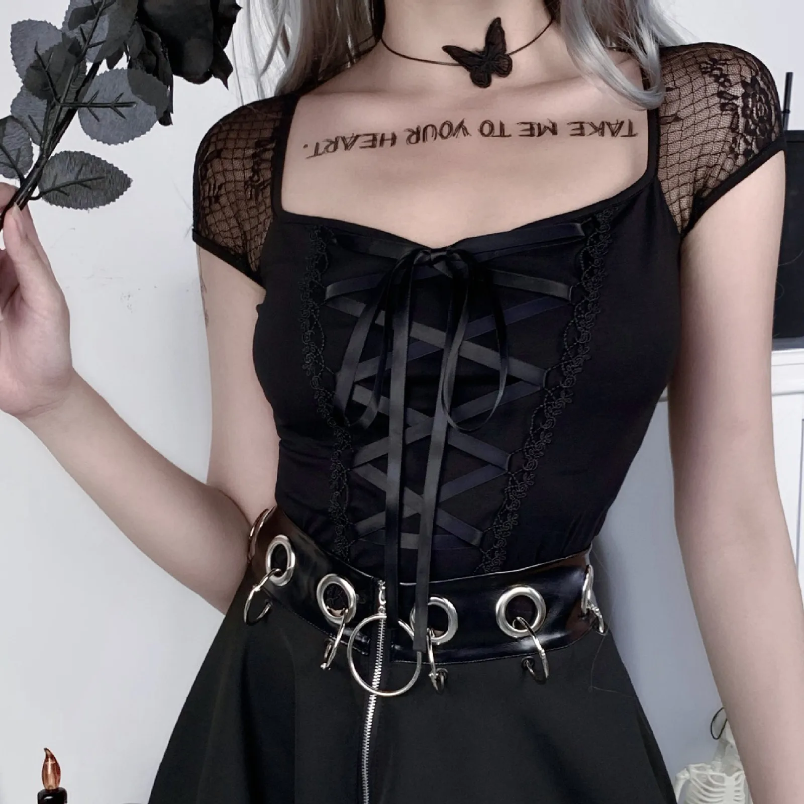 

Women Collar Vintage Splicing Sexy Top Slim Gothic Fit Lace Mesh Urban Soft Flannel Shirt Women Quick Dry Undershirts Women