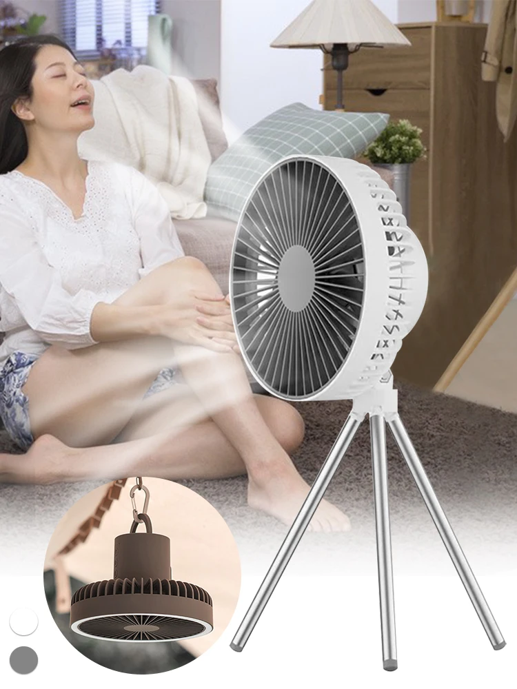 

Multifunctionele Tripod Mini Fan Oplaadbare Draagbare Ventilator Outdoor Camping Plafond Ventilator Met Licht Desktop Fan