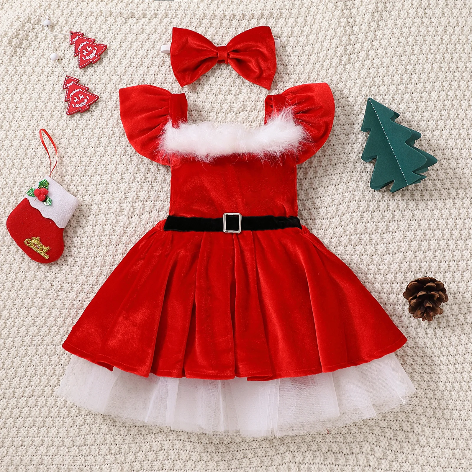 Toddler Kids Girls Christmas Party Dress Red Flying Sleeve Plush Pleated  Tulle A-line Dress with Headband for Child New Year | Детская одежда и  обувь | АлиЭкспресс