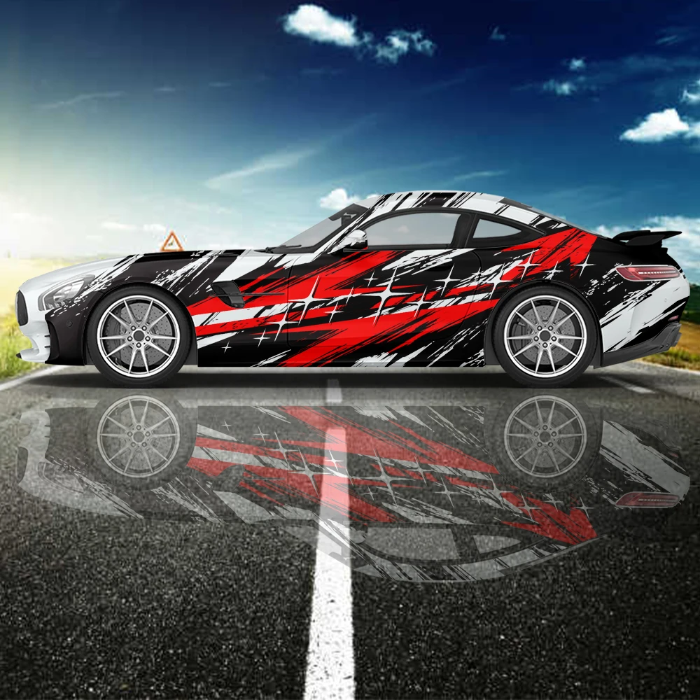 

Наклейка в виде звезд и полос для автомобиля, Модифицированная наклейка на боковую дверь для гоночного автомобиля, наклейка, аксессуары для рисования, обезболивающая наклейка для автомобиля