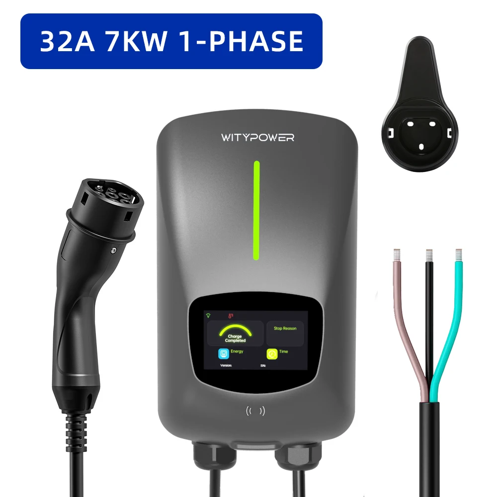 

Зарядная станция WityPower для электромобилей с управлением через приложение, 7 кВт/22 кВт, домашняя зарядка, Тип 2, RFID-карта, настенный монтаж, 1-фазная/3-фазная, с терминалом