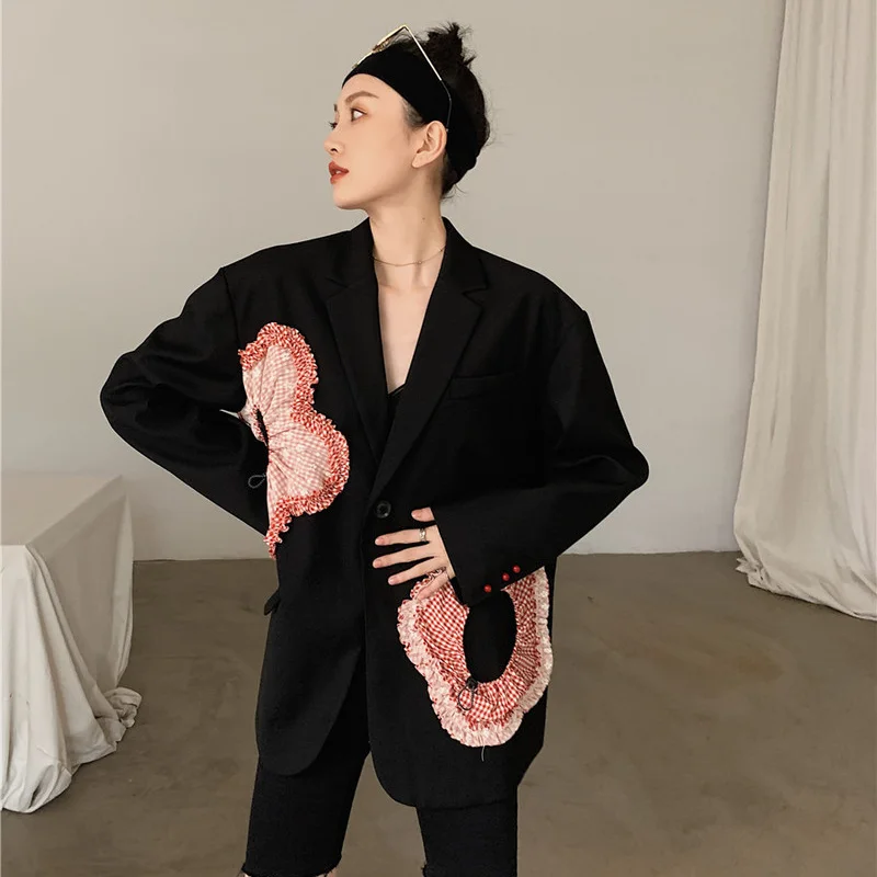 Fashion Office Blazer with Big Flowers Embroidery 2021 New Women Simple Single Button Casual Commute Blazer Suit with Pocket