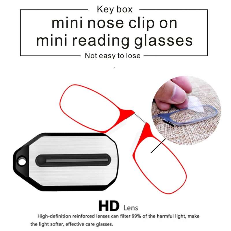 

Mini Nose Clip Keychain Reading Glasses Men Women Legless Clip Nose Ultra-thin Readers Eyewear with Glasses Case +1.0 To +3.0