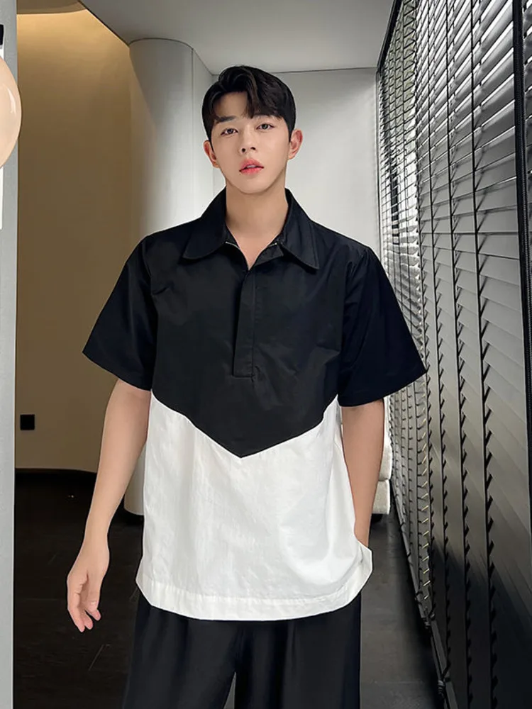 

SYUHGFA Men Clothing 2022 Summer Polo Collar Short Sleeve Shirt For Men Patchwork Color Loose Casual Style T-shirts