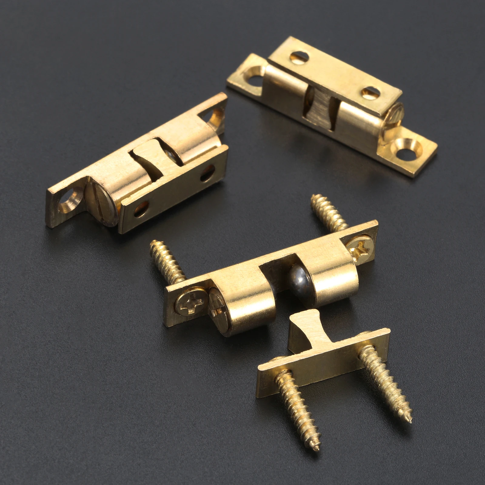 5 комплектов, 35 мм, Золотая латунная двойная пружина, стальная шариковая защелка с винтами для мебели, шкафа, двери, регулируемая защелка для шкафа