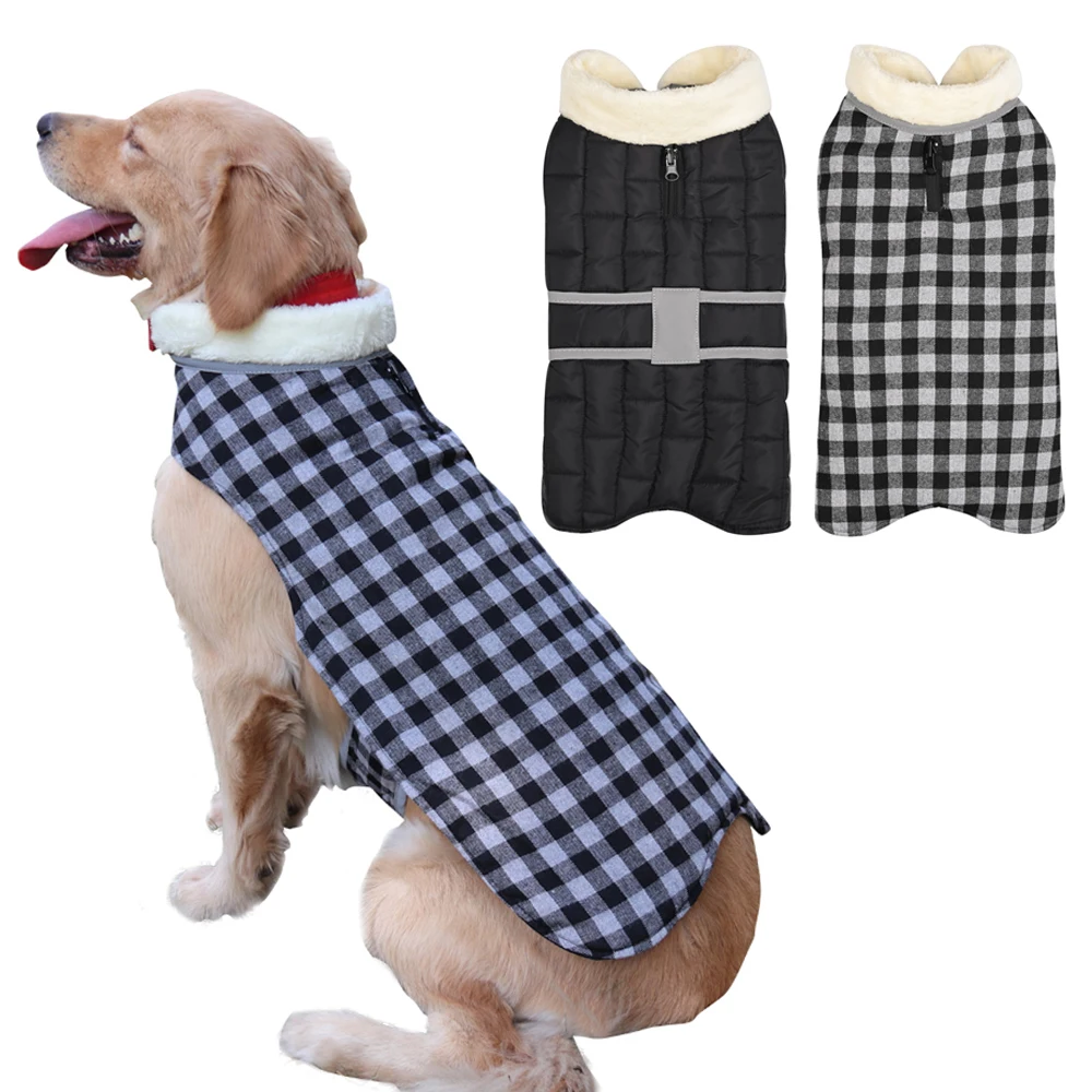 

Двусторонняя Куртка для собак, зимнее теплое клетчатое мягкое пальто для домашних питомцев для маленьких, средних и больших собак, водонепроницаемый светоотражающий меховой жилет для щенков