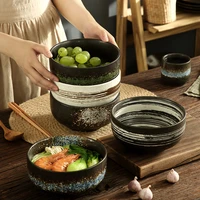 1pc japanese style retro ceramic 7inch round salad noodle soup salad dinner bowl household round bowls and plates