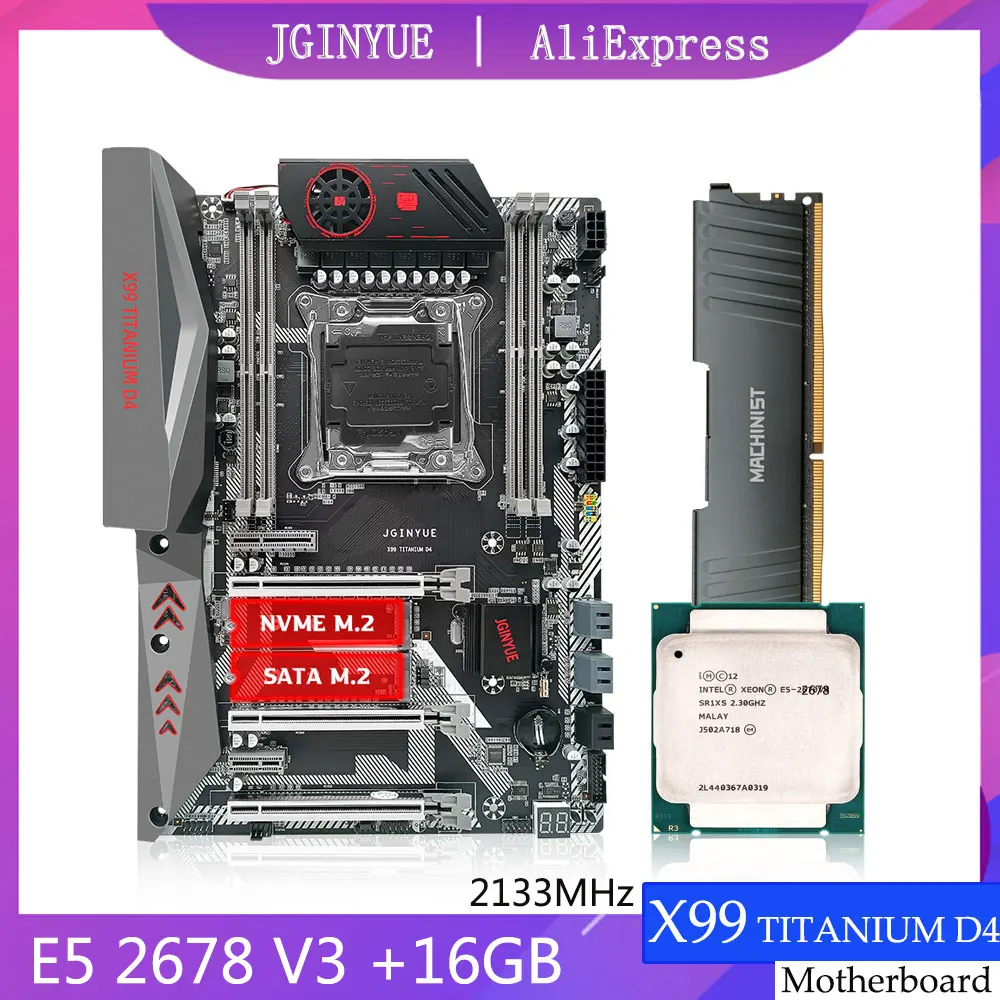 

Материнская плата JGINYUE X99, комплект Xeon с процессором E5 2678 V3 LAG 2011-3, 16 ГБ DDR4 ECC 2133 МГц, ОЗУ, память четырехканальная, NVME, SATAM.2
