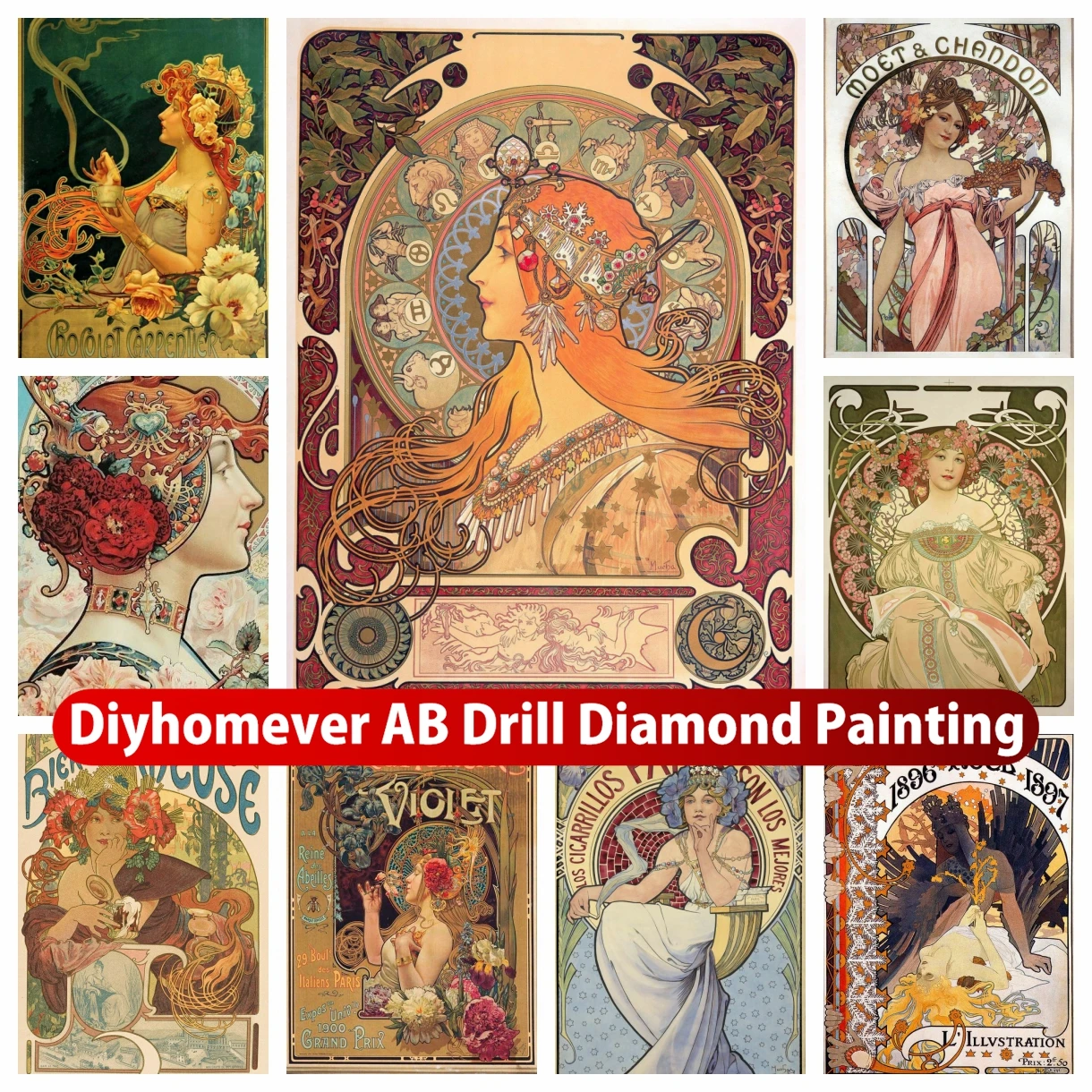 

Alphonse Mucha AB Diamond Painting Embroidery Vintage Beauty Nouveau Woman Cross Stitch Mosaic Picture Handicraft Home Decor