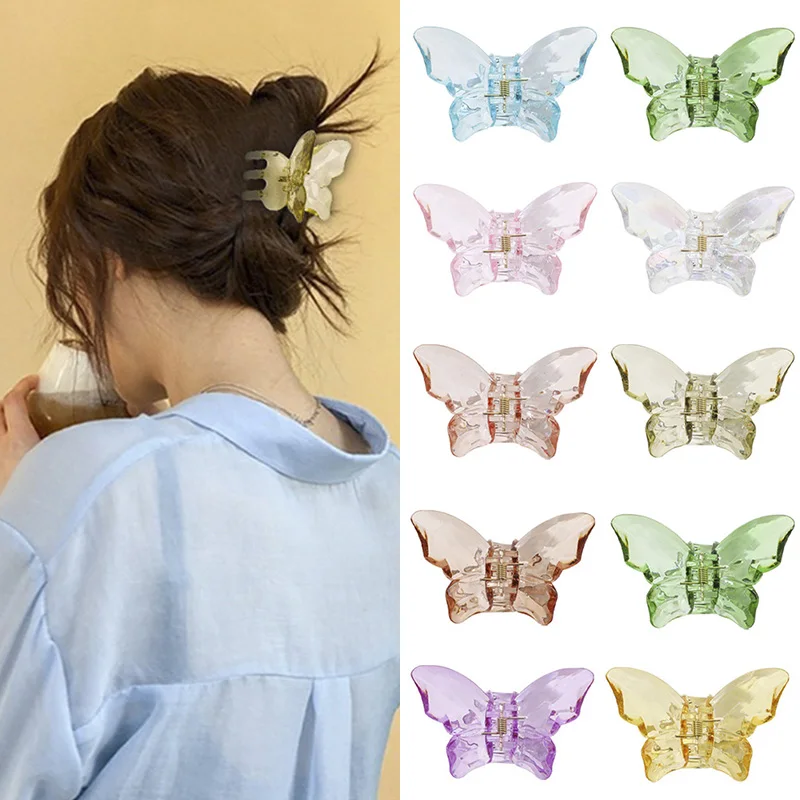 

Заколка для волос с бабочками Женская, Элегантный Прозрачный зажим для волос из акрила, карамельные цвета, модные аксессуары для волос