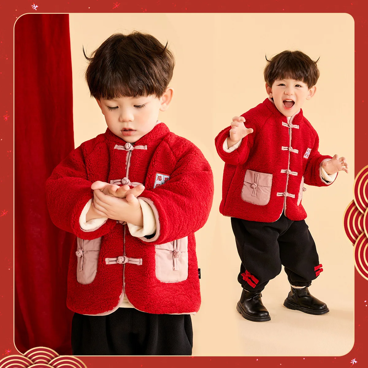 Китайская Новогодняя одежда для детей, комплект для малышей, зимняя детская хлопковая куртка и штаны, одежда для нового года, костюм Тан для ...