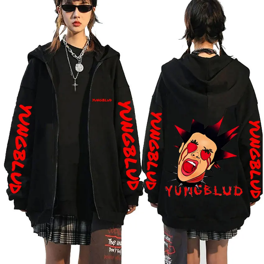 Singer Yungblud Face Graphic Zipper Hoodie Men Women Fleece Cotton Oversized Zip Up Jacket Men's Gothic Rock Sweatshirt
