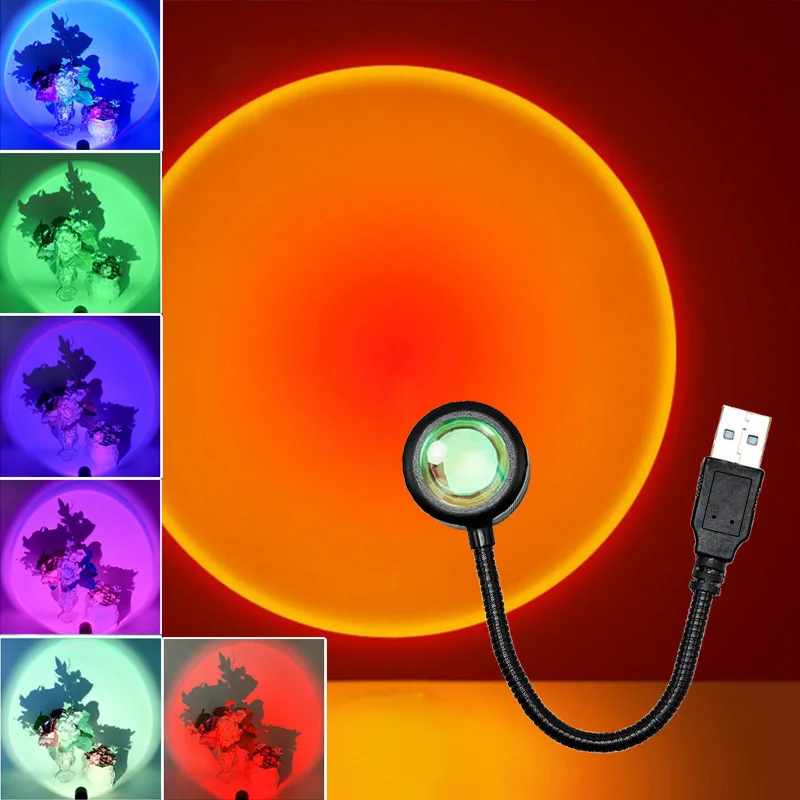 

Sunset Lamp Projector Night Lights Room Decor Aesthetic Nightlights For Bedroom Rainbow Night Lamps Portable Wall Photography