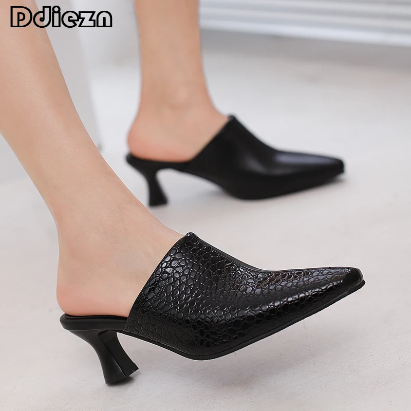 

Туфли-лодочки женские на высоком каблуке, повседневная обувь, без задника, разноцветные, весна 2023