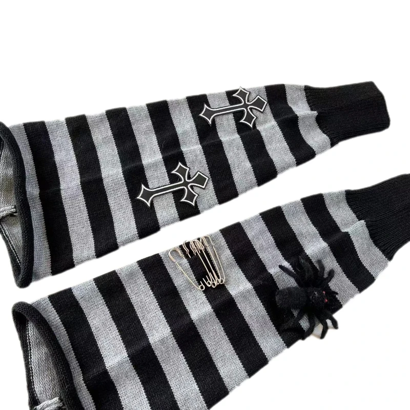 Winter Gothic Knitted Leg Warmers Cute 3D Spider Cross Badage Striped Foot Cover 37JB