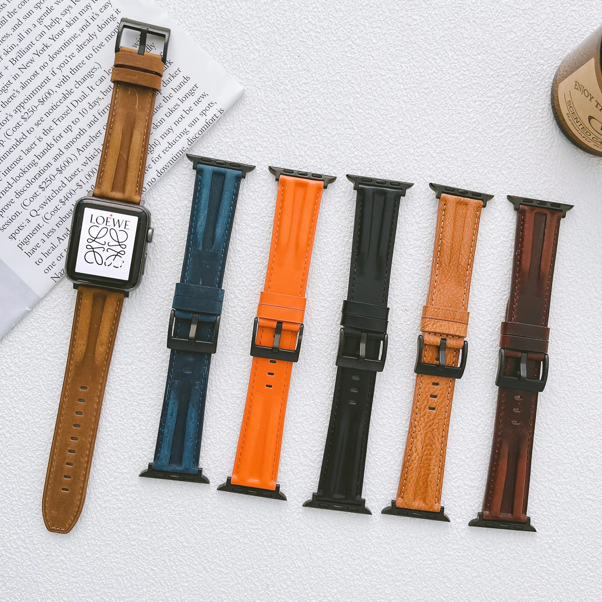 

Genuine Leather Strap for Apple Watch 44mm 45mm 41mm 40mm 42mm 38mm Accessorie Wristband Bracelet iWatch Series7 3 4 5 6 SE Band