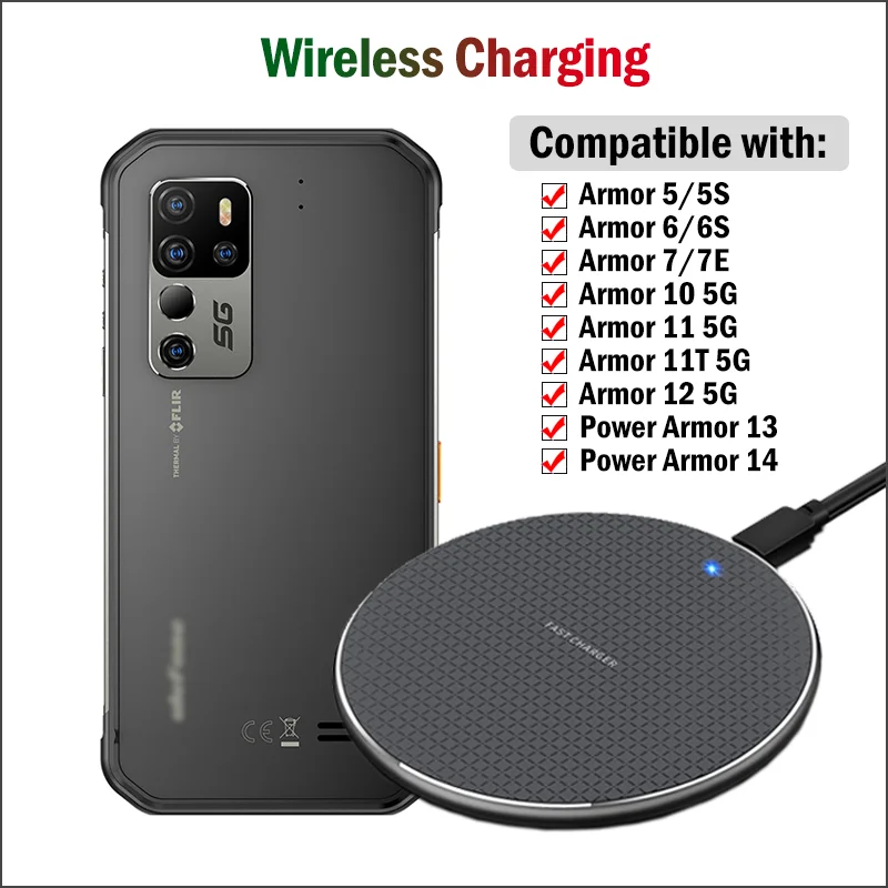 qi 10w fast wireless charger for ulefone armor 10 11 11t 12 5g 5 5s 6 6s 7 7e power armor 13 14 rugged phone wireless charging free global shipping