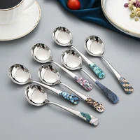 304 stainless steel spoon color household thickened coffee spoon large round spoon