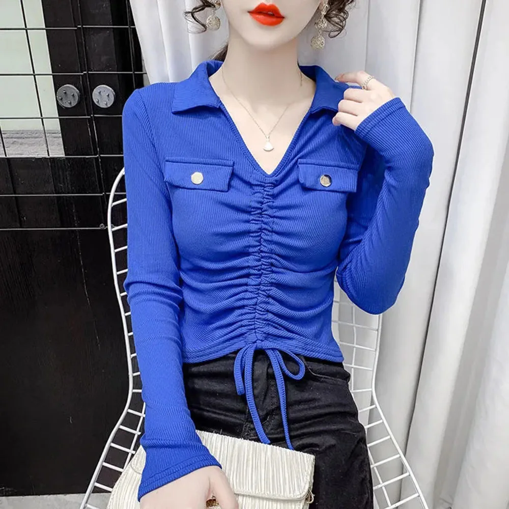 

Harajuku Retro Cropped Long Sleeve T-shirts Women Streetwear Tops Mujer Drawstring Skinny Sexy Club Hipster Stylish Chic Tees