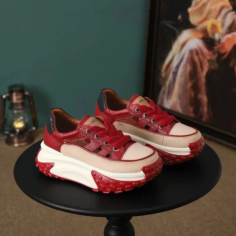 

Thick Bottoming Lightweight Heightening Baotou Sports Fashion Everything Hlowed Out Breathle Hes Casual Single Shoes Women