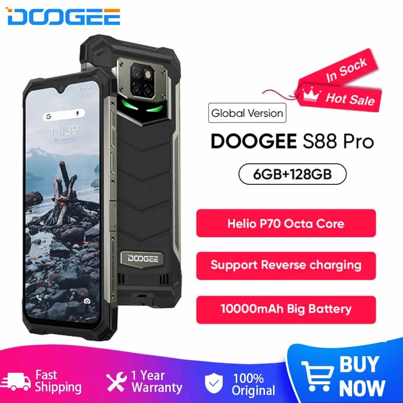 

Смартфон DOOGEE S88 Pro защищенный, 6 + 128 ГБ, Helio P70, 8 ядер, 10 000 мАч
