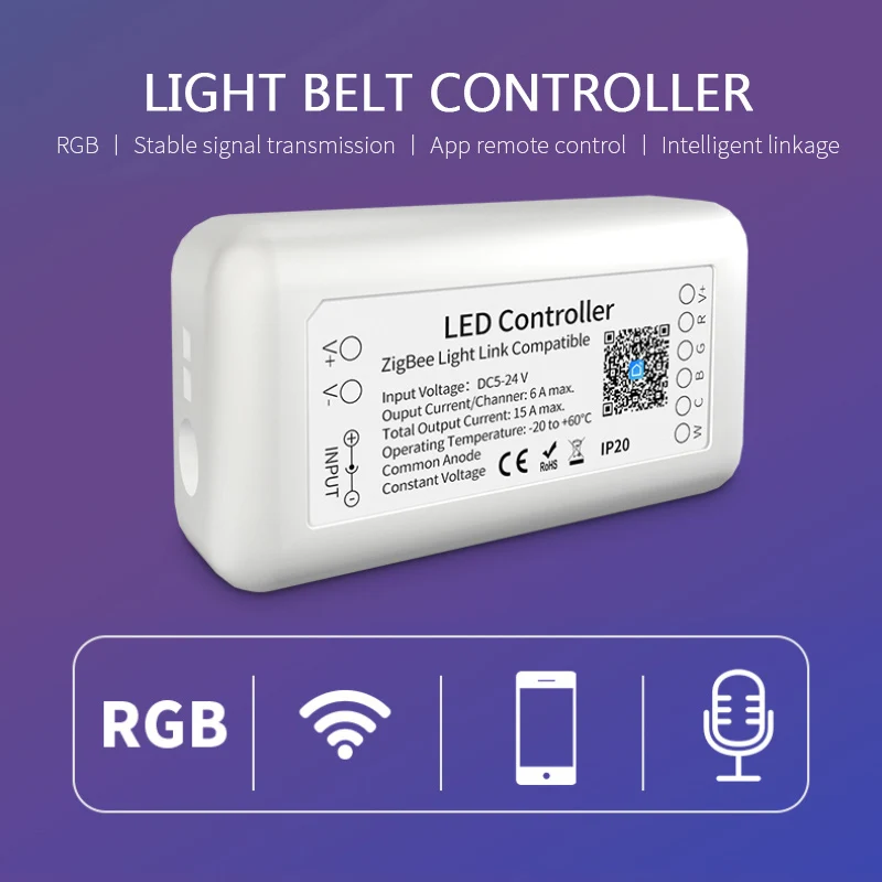 

1~5PCS Tuya Zigbee 3.0 Smart LED Controller RGB+CCT 6pin Light Strip Smart Home Controller Voice Control Work With Alexa Google