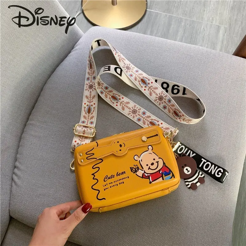 

Disney Winnie The Pooh New Women's Shoulder Bag High Quality Mobile Phone Bag PU Zipper Large Capacity Women's Messenger Bag