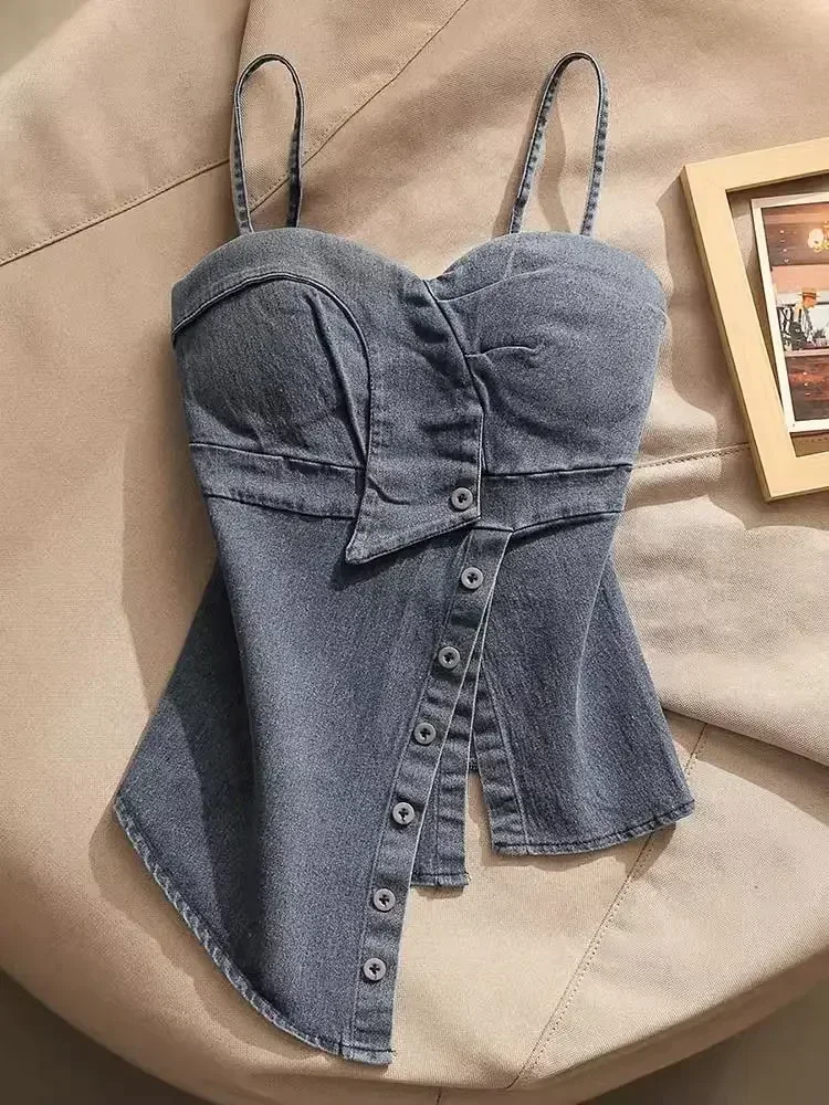 Джинсовая майка нестандартной формы для девочек женская летняя одежда