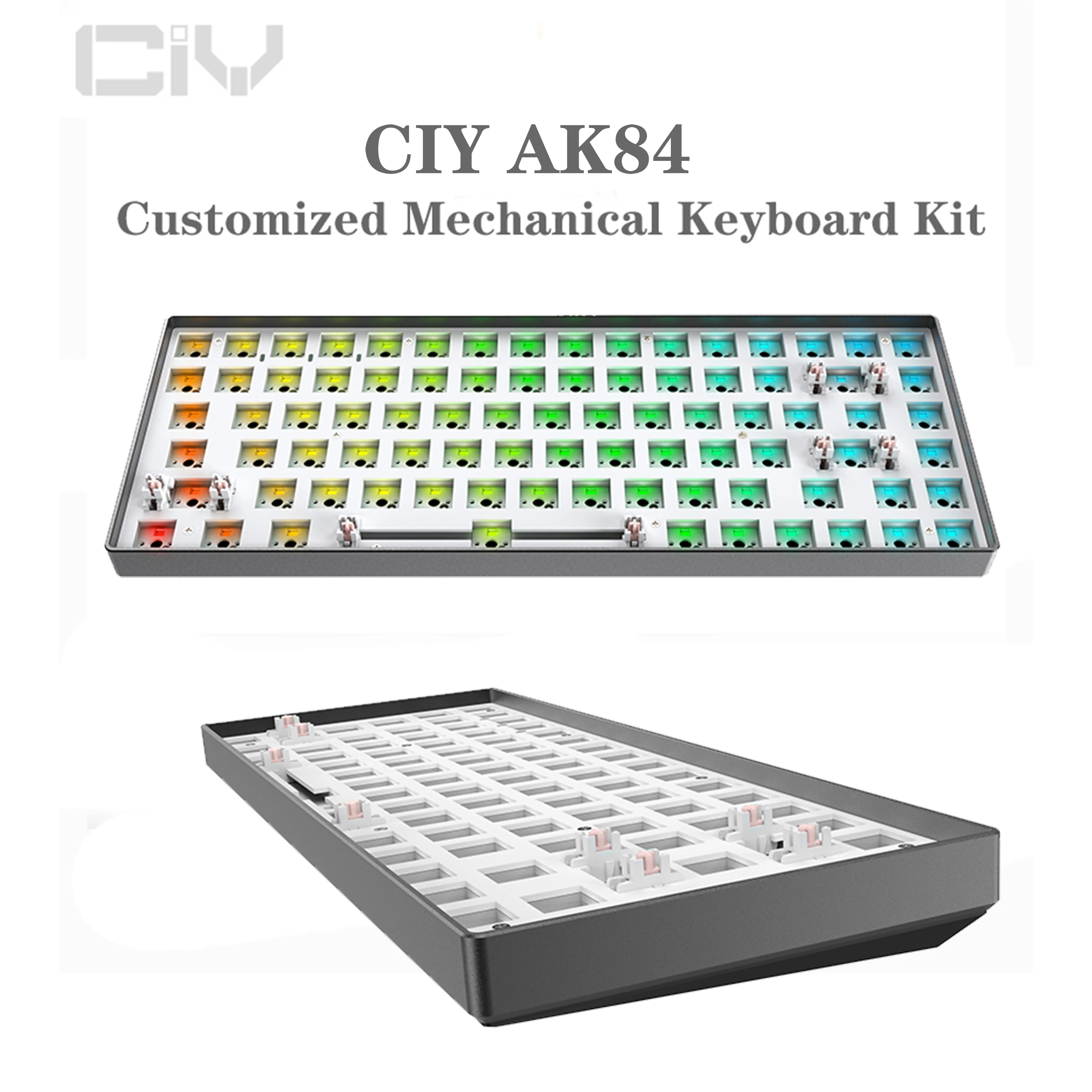 TES84 Hot Swap Mechanical Keyboard Kit wired detachable cable RGB Back light Compatiable With 3/5 Pins For Cherry Gateron Kailh