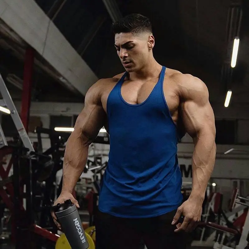 

Jogger Gym Workout Cotton Men's Sportswear Solid Color I-Shape Vest Men's Casual Top Sleeveless Fitness Men's Clothing