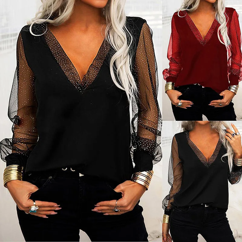 

Женская футболка с длинным рукавом и V-образным вырезом, однотонная