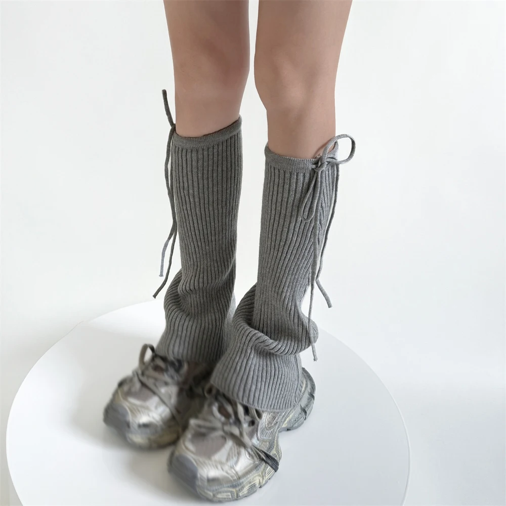 Осенне-зимние серые носки до икры Женские однотонные Свободные Теплые Вязаные