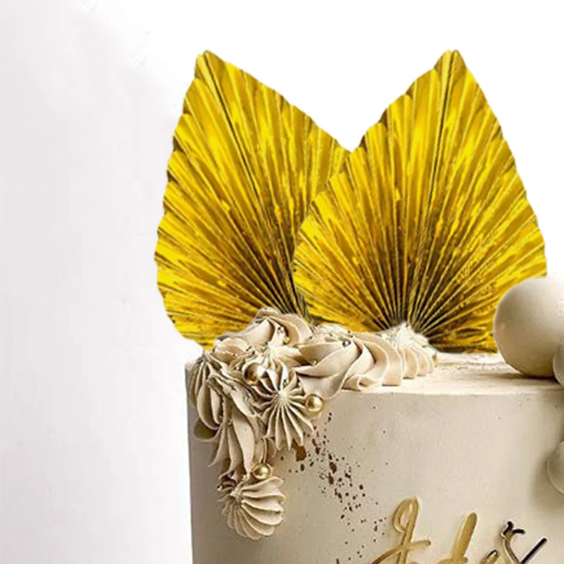 Блестящие бумажные листья ладони 2 шт. для украшения тортов золотые