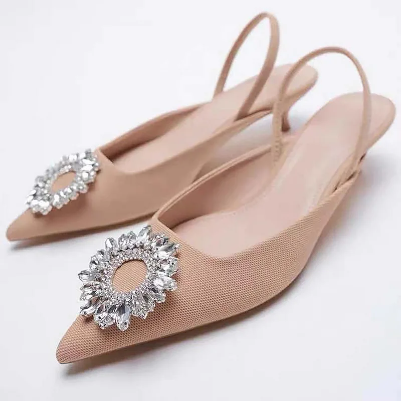 Plus Size Sandals for Women Heel Women Sandals 2022 Summer New Mules Fashion Crystal Pointed Toe Flat Shoes Woman Sandals Female