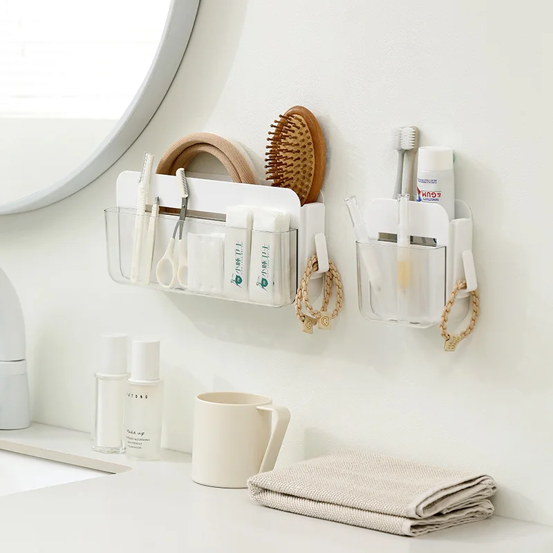 

Wall Mounted Storage Rack No Punching Phone Cosmetics Storage Box In Bathroom Removable Storage Rack