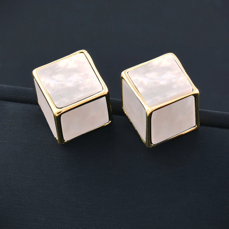 

LEEKER Trend Cube Stud Earrings For Women Black Pink Champagne Party Jewelry Gold Color bijoux femme earrings 2022 trend 405 LK6