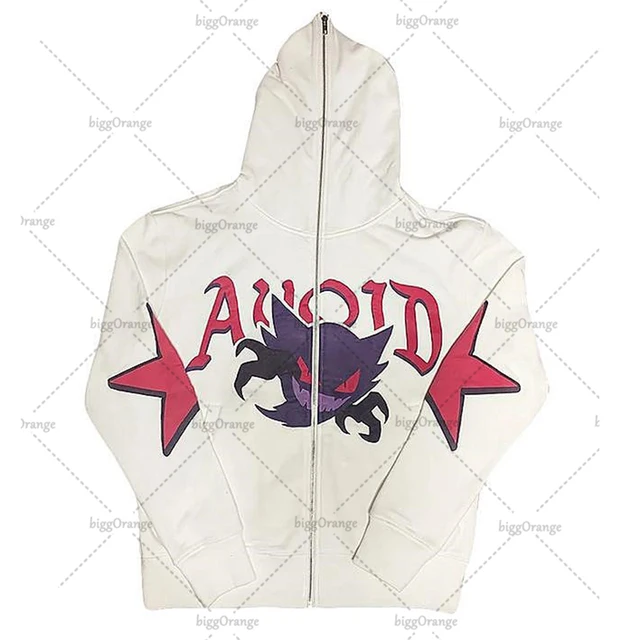New Anime Print Zip Hoodie Women Cotton Loose Top Japan Harajuku Y2K Style White Hoodie Gothic Pop Streetwear 1
