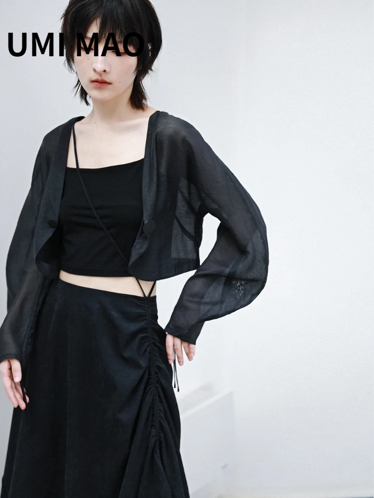 Женская льняная куртка с коротким рукавом на завязках