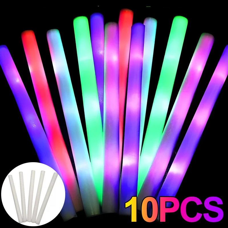 

10/1Pcs LED Glow Sticks RGB Luminous Fluorescent Foam Stick Cheer Tube Dark Light for Xmas Wedding Birthday Party Supplies Toys
