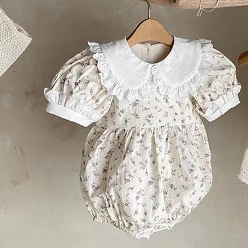 

Summer 0-24M Newborn Baby Girl Romper Short Sleeved Cotton Floral Printing Toddler Baby Girls Jumpsuit Baby Girl Clothing