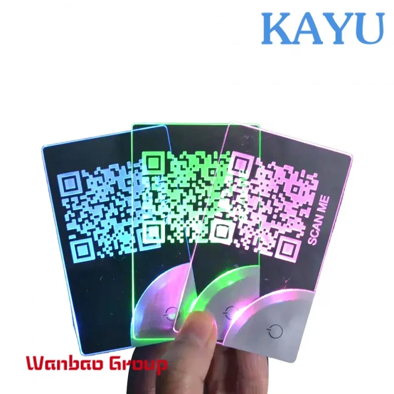 

custom design RGB Led Acrylic Luminous Visitor Card Luxury Metal Laser Engraving Business Card Blank Card NFC