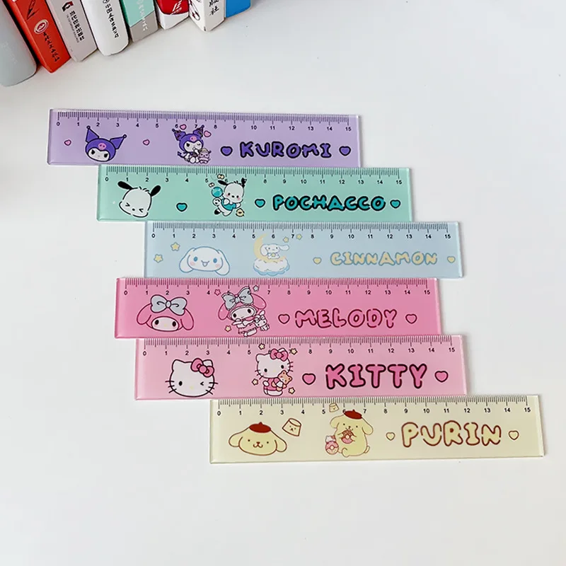 

Милая линейка Sanrios, 15 см, милая линейка Hellokittys Kuromi My Melody Cinnamoroll, мультяшная линейка для студентов, канцелярские товары для детей, подарки