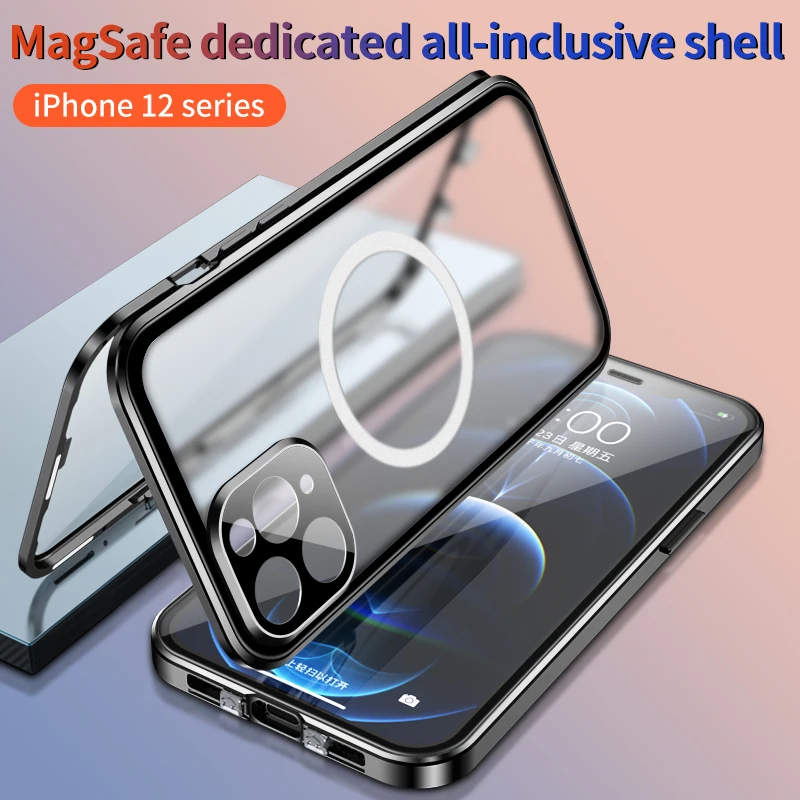 

Magnetic Case for iPhone 13 12 11 Pro Max for Magsafe Double-sided 360° Front Glass Phone Cover Frosted Back with Lens Protector