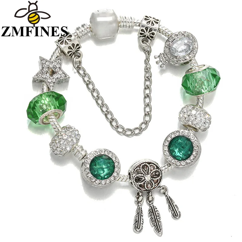 

Luxury Charms Bracelets For Women With Snake Chain White Crystal Star DIY Charms Beads Pendants Jewelry Wholesale Dropshipping