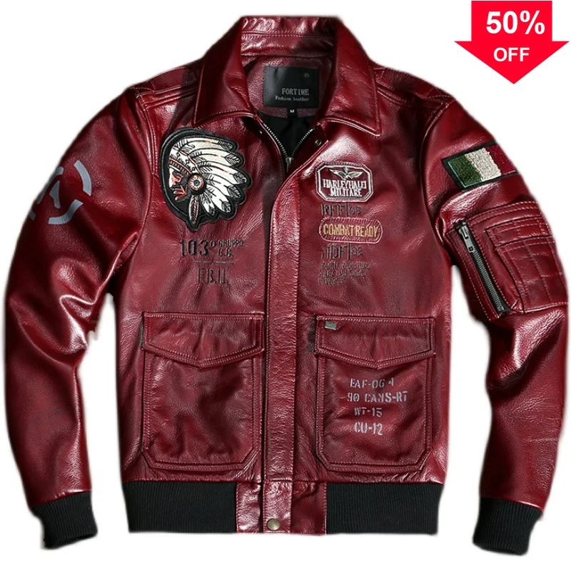 Мужская приталенная куртка из натуральной воловьей кожи в стиле милитари |