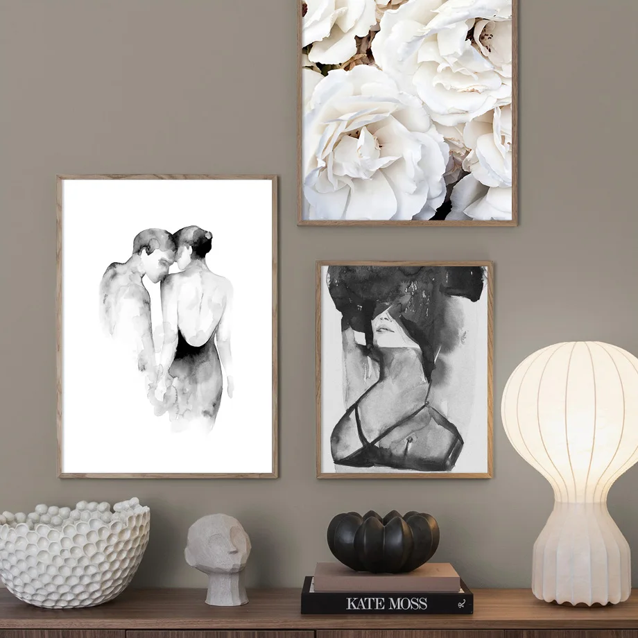 Винтажный постер в скандинавском стиле поцелуй пальма лист цветок линия